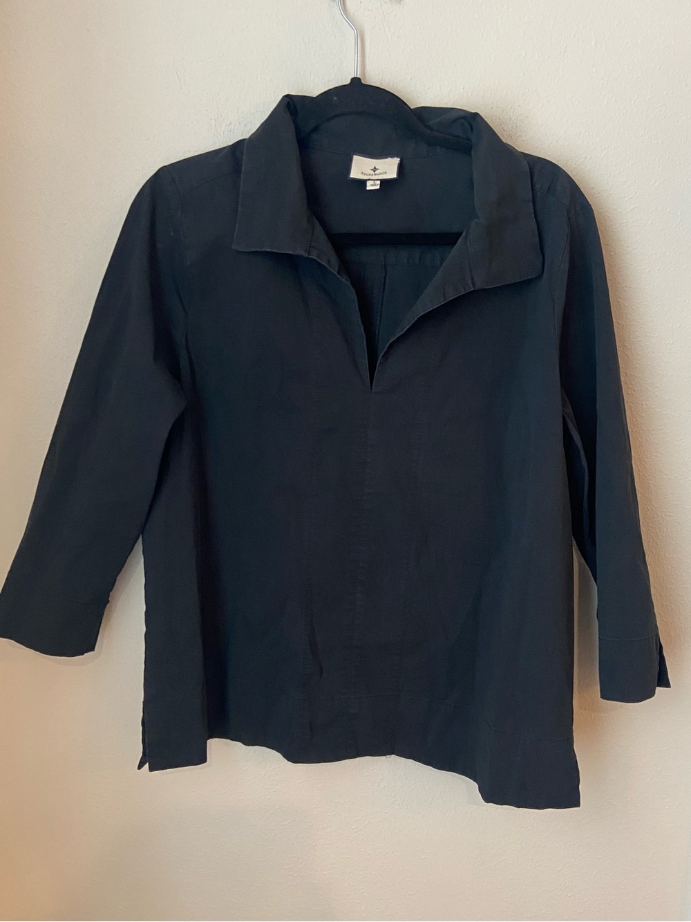 Tuckernuck Margot Stand Collar Blouse Black Size L Cotton Poplin - Picture 2 of 7